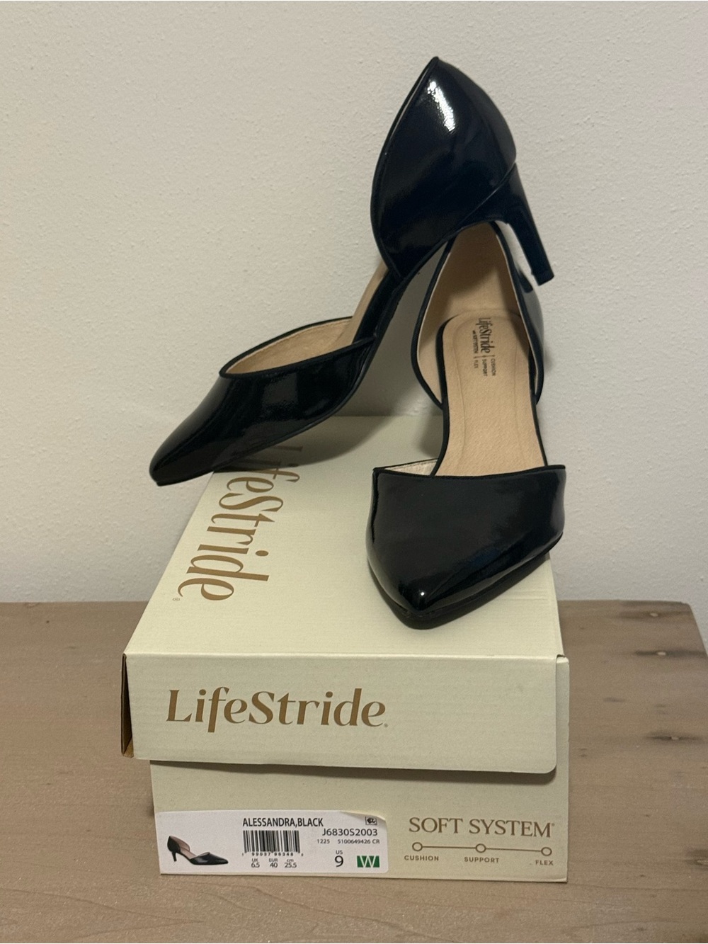 Life Stride Black Patent D'Orsay Pointed Heel